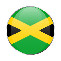Jamaica national flag round glossy icon. Jamaican badge Isolated on white background.