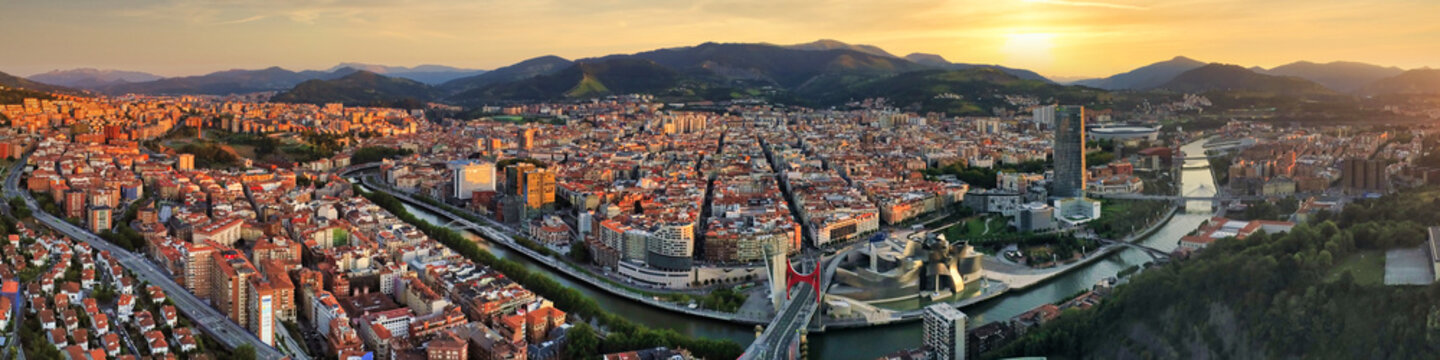 Aerial view of Bilbao, city of Basque country.Spain. Drone Photo
