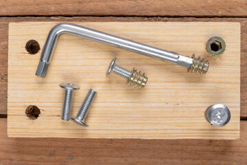 Special screws for joining wood. Carpentry accessories for building furniture.