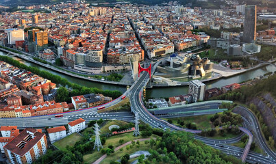 Aerial view of Bilbao, city of Basque country.Spain. Drone Photo