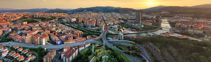 Aerial view of Bilbao, city of Basque country.Spain. Drone Photo