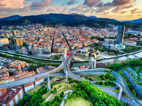 Aerial view of Bilbao, city of Basque country.Spain. Drone Photo