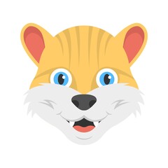 Cute baby tiger cartoon icon in flat design style.