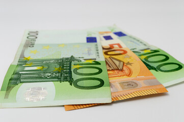 Euro banknotes on white background
