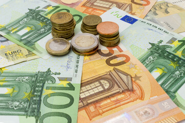 Euro coins and banknotes