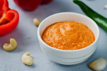 Red Bell pepper cashews sauce in a bowl