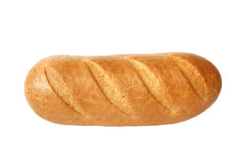 Long loaf on a white background. White yeast bread. Bakery products