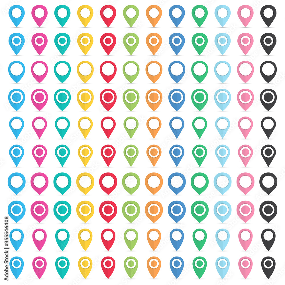 Poster Big set of map pointers in a flat design. Map pins icons set. Collection of map pointers icons