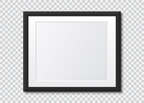 Realistic black blank picture frame with shadow. Photo frame mock up on a transparent background