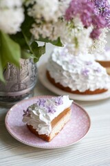 Fototapeta na wymiar Lemon cake with fruit confit and meringue