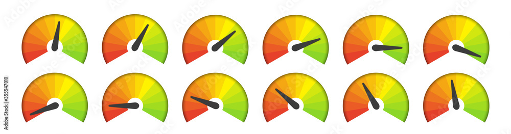Aufkleber set of measuring speedometer icons on a white background