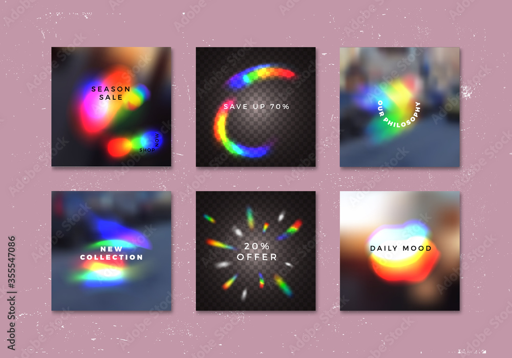 Poster vector sale banners design with transparent colorful bokeh effect. abstract blurred rainbow elements