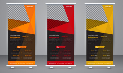 Corporate business Roll up banner template design with three color variation. Standee Design, Presentation and Brochure Flyer, Vector illustration, Annual Report, Magazine, Poster, Flag Banner Design.