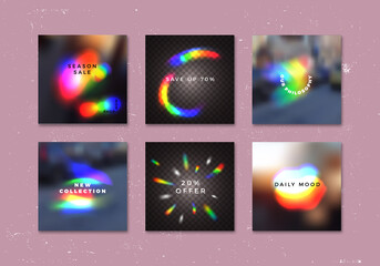 Vector Sale Banners Design with Transparent Colorful Bokeh Effect. Abstract Blurred Rainbow Elements.