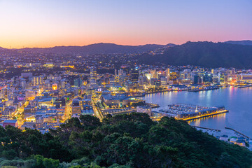 Sunset aerial view of Wellington, New Zealand