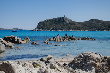 Fototapeta na wymiar Mittelmeerküste auf Sardinien bei Villasimius