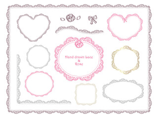 手描きレースとローズのアンティークフレーム