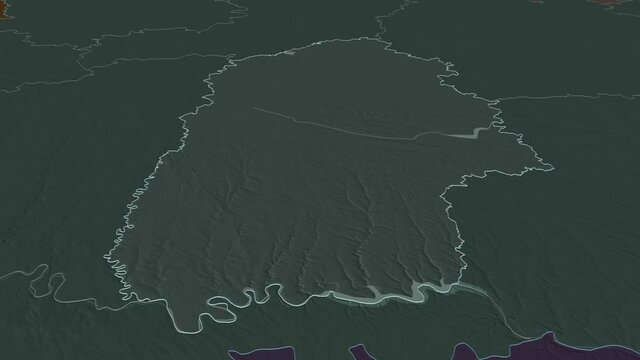 Khmel'nyts'kyy, region with its capital, zoomed and extruded on the administrative map of Ukraine in the conformal Stereographic projection. Animation 3D