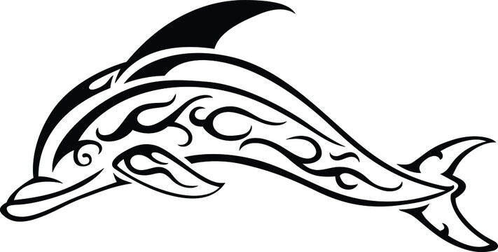 Decorative dolphin in tatto style. Creative art icon stylized. Vector illustration