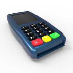 Card payment terminal. POS terminal isolated on white background. 3d rendering.