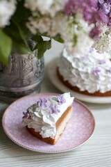 Lemon cake with fruit confit and meringue