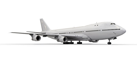 Large passenger aircraft of large capacity for long transatlantic flights. White airplane on white isolated background. 3d illustration.