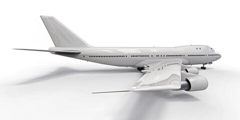 Large passenger aircraft of large capacity for long transatlantic flights. White airplane on white isolated background. 3d illustration.