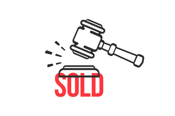 Auction vector symbol. Gavel making sound sold. Auction, sale concept.
