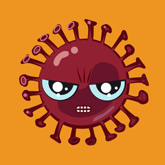 angry coronavirus with big eyes kawaii vector 