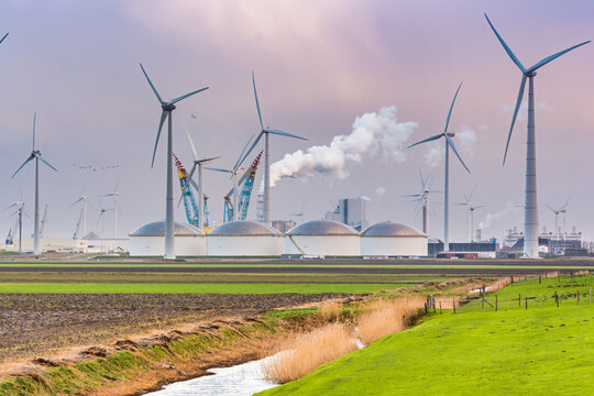 Eemshaven, Netherlands - January 10, 2020. Industrial part by the sea in winter