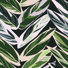 Abstract seamless pattern with leaves. Vector background for various surface. Trendy hand drawn textures.