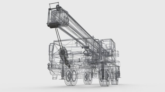 Mesh mobile crane. Three-dimensional illustration. 3d rendering.