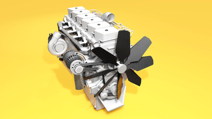 A big diesel engine with the truck depicted. 3d rendering.