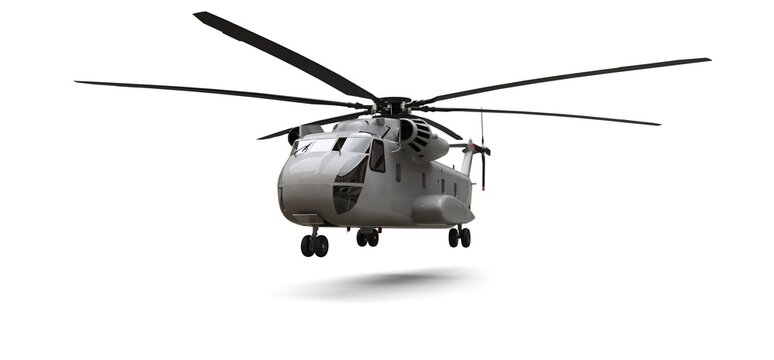Military transport or rescue helicopter on white background. 3d illustration.