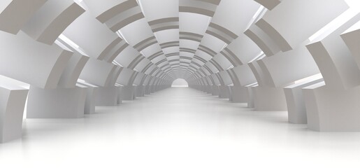 Naklejka premium Long white tunnel as an abstract background for your design. 3d illusration.