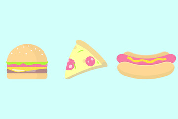 Street Fast Food, set of icons, pizza, burger, hot dog, vector, illustration 
