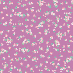 Fototapeta na wymiar Simple seamless floral pattern with bright colorful small flowers of dog roses. Trendy millefleurs. Elegant template for fashion prints.