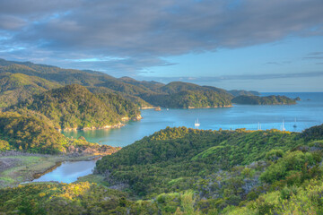 Aerial view of Torrent bay at Abel Tasman national park in New Zealand