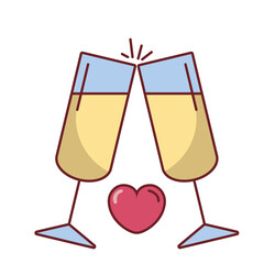 Love heart between champagne cups vector design