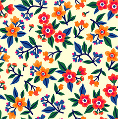 Vector seamless pattern. Pretty pattern in small flower. Small yellow and orange flowers. White background. Ditsy floral background. The elegant the template for fashion prints.