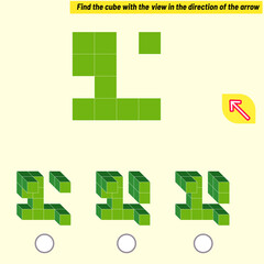 Find the cube with the view in the direction of the arrow. Intelligence questions, Visual intelligence test, iq test