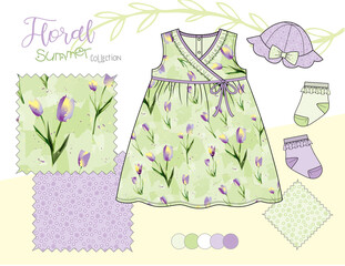 AS_Baby_Toddler_Girl_Sundress_Outfit_Illustration_Eyelet_Pattern_Floral_Print_Lime_Green_Background