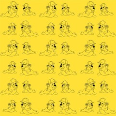 Seals Wear Hat and Carry Roses Cute Illustration, Cartoon Funny Character, Pattern Wallpaper 