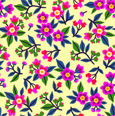 Vintage floral background. Seamless vector pattern for design and fashion prints. Flowers pattern with small pink flowers on a white background. Ditsy style. 
