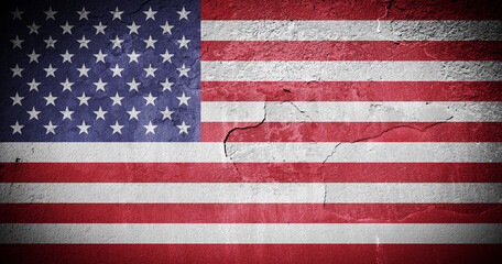 USA flag on cracked wall