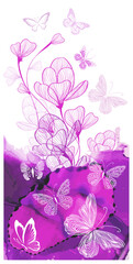 White butterflies on a watercolor Violet background. Vector illustration