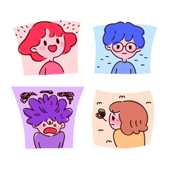 4가지 성격의 캐릭터, 기쁨, 슬픔, 다혈질, 소심함.