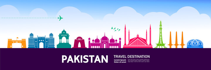 Pakistan travel destination grand vector illustration.  - obrazy, fototapety, plakaty