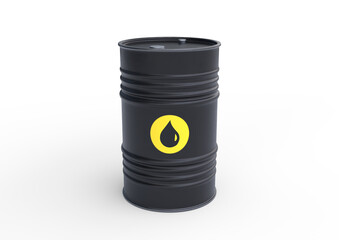 Black barrel of oil on a white background. 3D rendering illustration