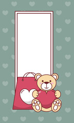 Valentines day teddy bear with heart and bag vector design